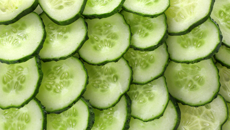 Slices of fresh cucumber, closeupの写真素材