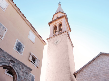 Beautiful city tower and blue sky on backgroundの写真素材