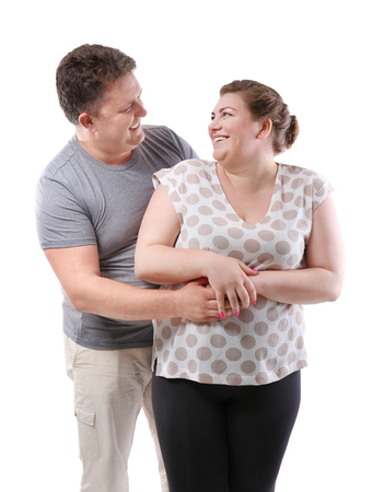 Overweight couple on white backgroundの写真素材