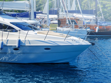 Beautiful moored boats on sunny day