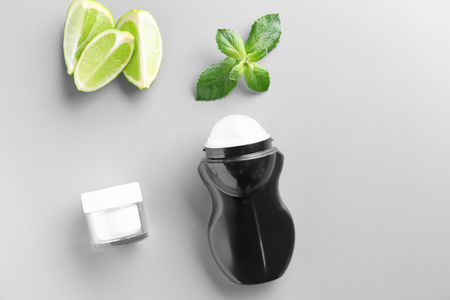 Composition with deodorant for men on light backgroundの写真素材