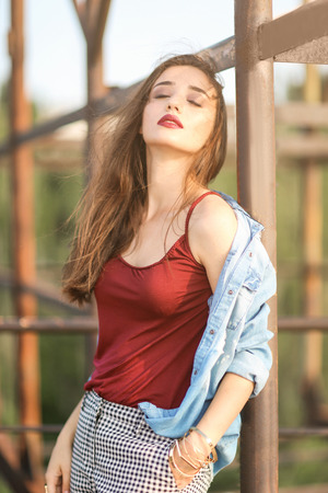 Young fashionable woman outdoorsの写真素材