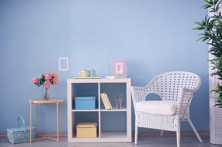 Modern living room interior with place for TV setの写真素材