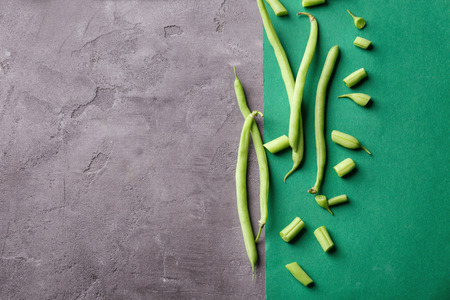 Fresh green beans on tableの写真素材