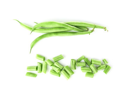 Fresh green beans on white background