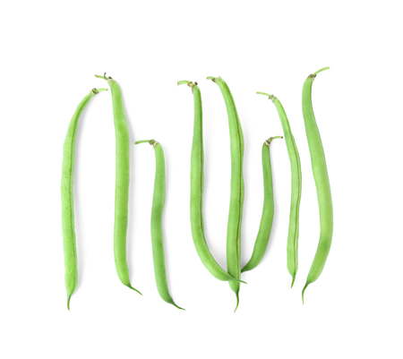 Fresh green beans on white background