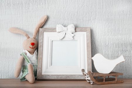 Christmas composition with frame on light backgroundの写真素材