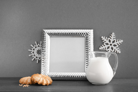 Christmas composition with frame on dark backgroundの写真素材