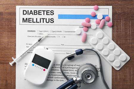 Medical stuff for patients with diabetes on test formの写真素材