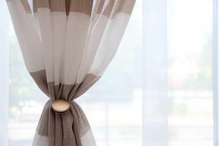 Beautiful colorful curtains in roomの写真素材