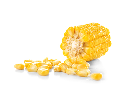 Piece of fresh corn cob, isolated on white backgroundの写真素材
