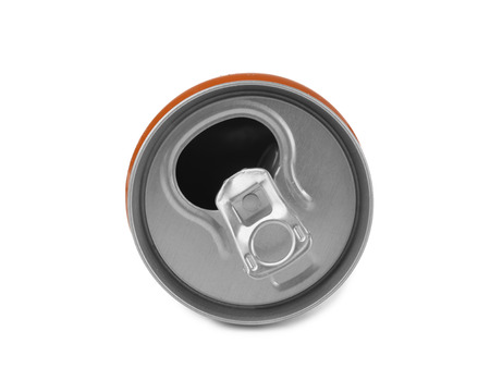 Empty aluminium can on white background