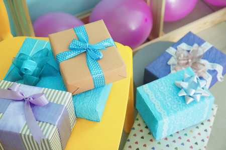 Gifts at baby shower party indoorsの写真素材