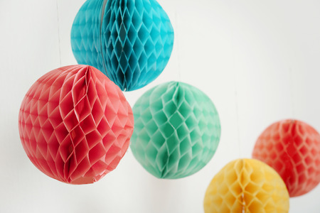 Colorful party decorations on light backgroundの写真素材