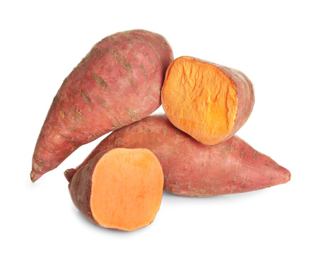 Sweet potatoes on white backgroundの写真素材