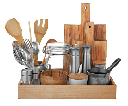Cooking utensils on white backgroundの写真素材