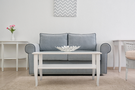Modern living room with cozy sofaの写真素材