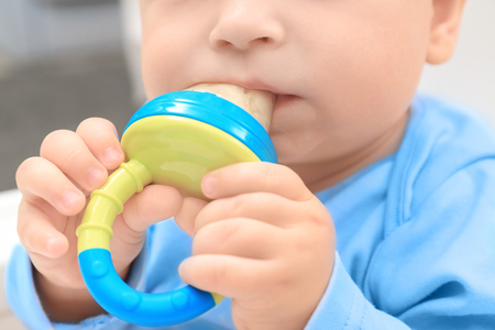 Cute little baby with nibbler, closeup