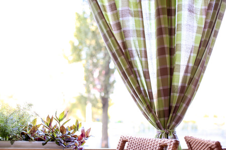 Open air cafe with curtainの写真素材