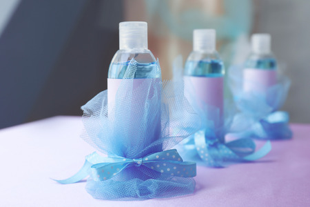 Baby shower gifts on tableの写真素材