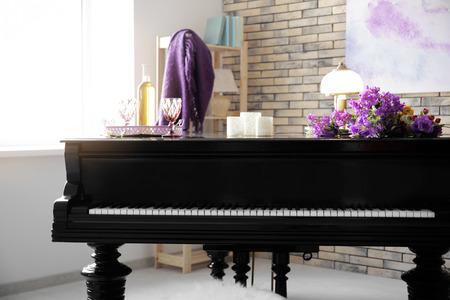 Vintage piano in room interiorの写真素材