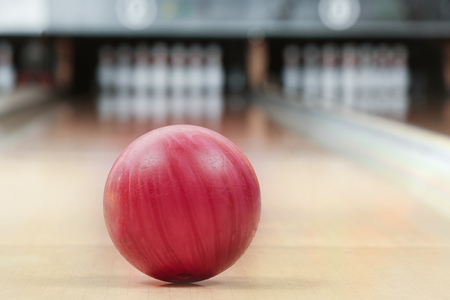 Ball on floor in bowling clubの写真素材