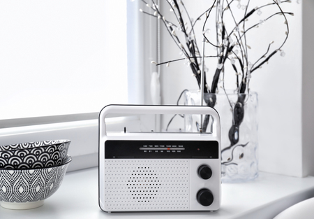 Retro radio on window sillの写真素材