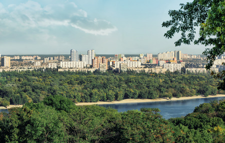 Beautiful view of modern city and river on sunny dayの写真素材