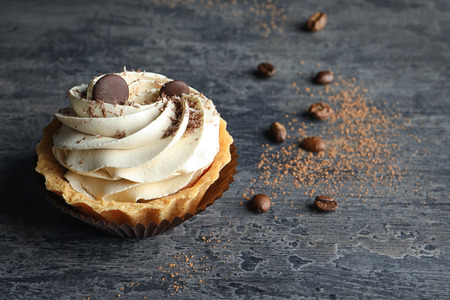 Tasty cake on grey tableの写真素材