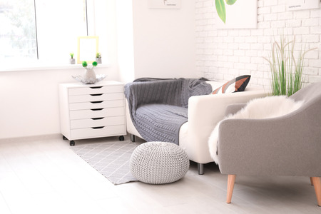 Interior of modern room with comfortable sofaの写真素材