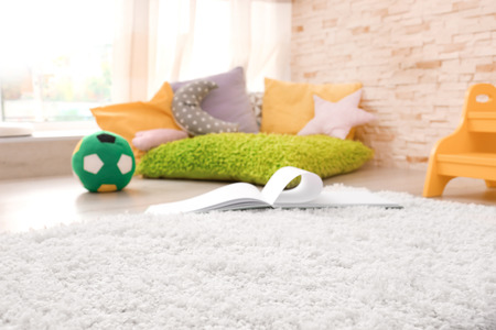 Modern room interior with soft white carpetの写真素材