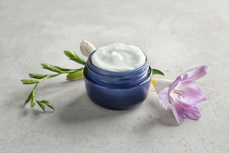Jar of body cream on tableの写真素材