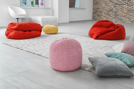 Poufs in room prepared for group psychotherapy sessionの写真素材