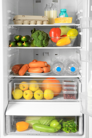 Refrigerator with fresh products, closeupの写真素材