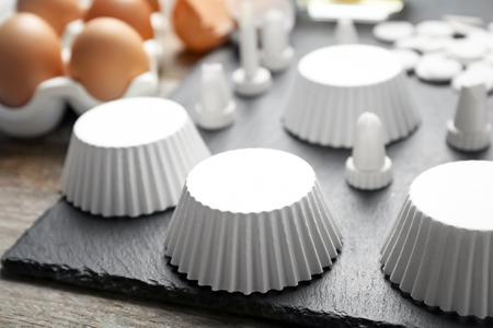 Kitchen utensils for pastries on slate plateの写真素材