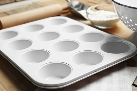 Baking form for pastries on tableの写真素材