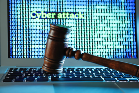 Judge gavel on laptop keyboard, closeupの写真素材