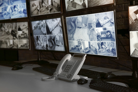 Workplace of security guard at night