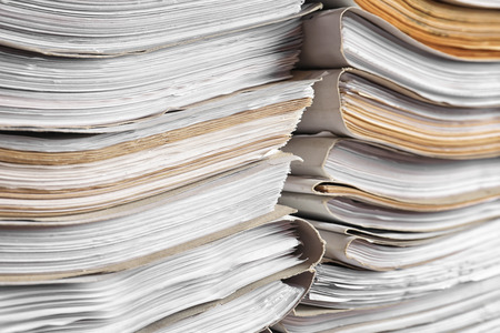 Stacks of old folders with documents in archive, closeupの写真素材