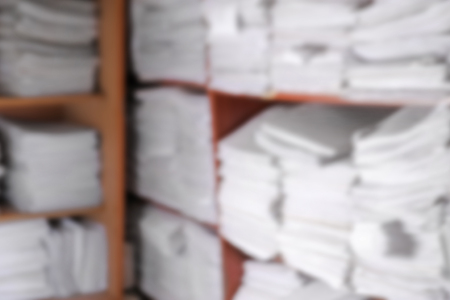Blurred view of paper documents in archiveの写真素材