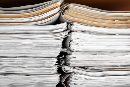 Stacks of old folders with documents in archive, closeupの写真素材