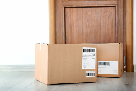 Delivered parcels on floor near front door