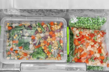 Freezer with different vegetables, closeupの写真素材