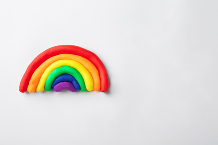 Plasticine rainbow on white backgroundの写真素材