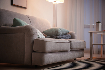Interior of living room with comfortable sofaの写真素材