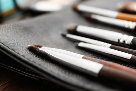 Different brushes of professional makeup artist, closeupの写真素材