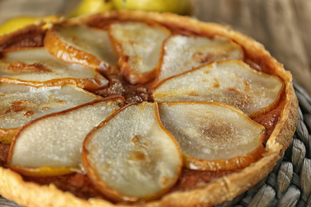 Delicious pear tart, closeupの写真素材