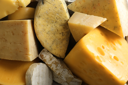 Different kinds of delicious cheese, closeupの写真素材