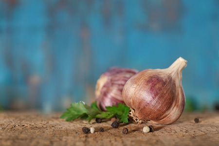 Fresh garlic on table, closeupの写真素材