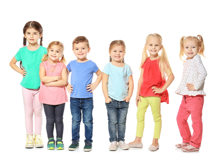 Cute kindergarten children on white backgroundの写真素材